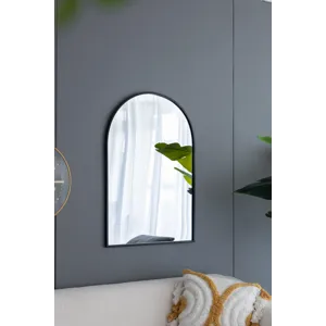 Arched Mirror With Metal Frame, Wall Mirror For Living Room Bedroom Entryway - Black