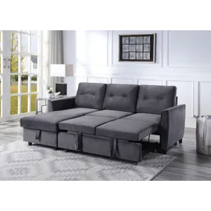 Hudson - Velvet Reversible Sleeper Sectional Sofa With Storage Chaise - Dark Gray