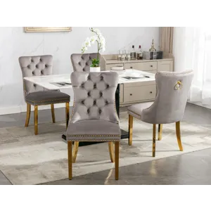 Nikki - Modern, High-End Tufted Solid Wood Contemporary Velvet Upholstered Dining Chair With Golden 