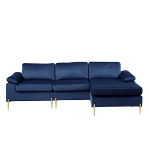 Shannon - Velvet Sectional Sofa With Chaise - Blue