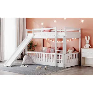 Twin Over Twin Bunk Bed With Slide And Ladder - White
