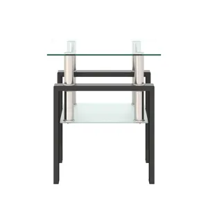 Modern Tempered Glass Tea Table, End Square Table For Living Room - Transparent / Black