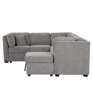 U-Shaped Sectional Sofa Pull Out Sofa Bed With Two USB Ports, Two Power Sockets, Three Back Pillows 