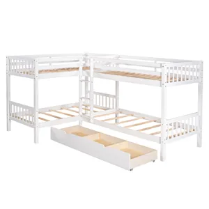 Twin L Shaped Bunk Bed With Drawers - Gray