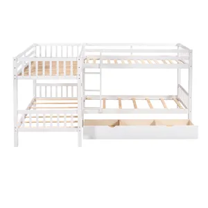 Twin L Shaped Bunk Bed With Drawers - Gray