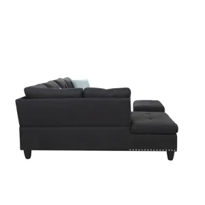 Alger - 98" Wide Left Hand Facing Sofa & Chaise With Ottoman - Charcoal Grey