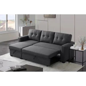 Upholstered Pull Out Sectional Sofa With Chaise - Dark Gray