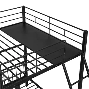 Full Over Twin & Twin Bunk Bed, Metal Triple Bunk Bed With Drawers And Guardrails - Black