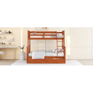 Twin Over Full Bunk Bed With Ladders And Two Storage Drawers - Walnut