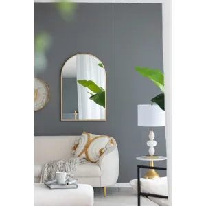 Arched Accent Mirror With Metal Frame For Bathroom, Bedroom, Entryway Wall - Gold