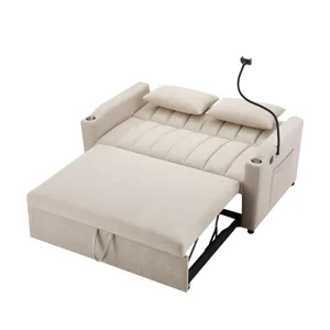 Convertible Sofa Bed Loveseat Sofa With Three USB Ports, Two Side Pockets, Two Cup Holders And 360° 