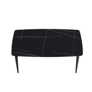 63\" Artificial Stone Black Curved Black Metal Leg Dining Table, 6 People - Black