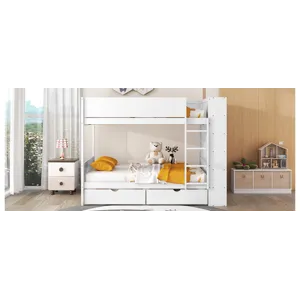 Full Over Full Bunk Bed With 2 Drawers And Multi - Layer Cabinet - White