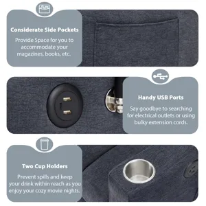 Convertible Sofa Bed Loveseat Sofa With Three USB Ports, Two Side Pockets, Two Cup Holders And 360° 