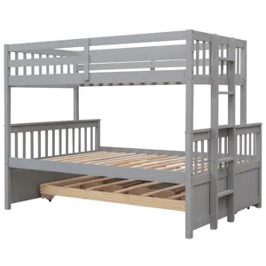 Twin Over Full Bunk Bed With Twin Size Trundle, Separable Bunk Bed With Drawers For Bedroom - Gray
