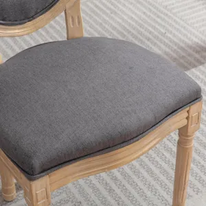 French Style Solid Wood Frame Antique Painting Linen Fabric Back Dining Chair (Set of 2) - Dark Gray