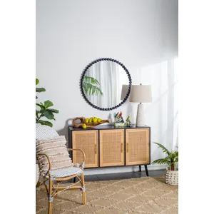 Circle Mirror With Metal Beaded Frame, Wall Mirror For Living Room Bedroom Entryway - Black
