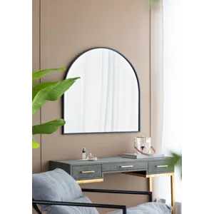 Arched Decorative Accent Mirror With Iron Metal Frame, Wall Deor For Bathroom, Bedroom, Entryway, Mantel - Black