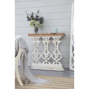 Classic Vintage Console Table With Wood Top - White Wash / Brown