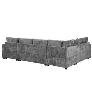 Sectional Sofa Pull-Out Sofa Bed Sleeper With A Storage Ottoman, Three Pillows And Charging Devices 