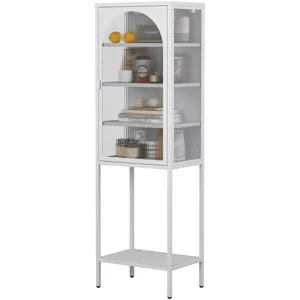Metal Glass Door Display Storage Cabinet - 5 Tier Cube Bookshelf Storage Cabinet With 3 Adjustable S