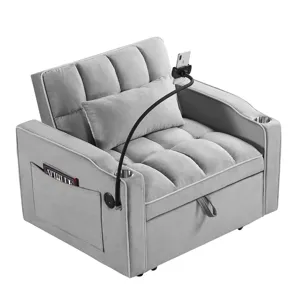 Convertible Sleeper Chair Sofa Bed Adjustable Pull Out Sleeper Chair Bed Multi-Pockets Folding Sofa 