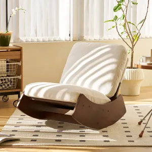 Comfortable Glider Rocking Chair, High-Quality Upholstery Glider Chair, Solid Wood Frame, Perfect For Multiple Settings Accent Reading Chair For Bedroom, Living Room, Nursery - White / Dark Brown