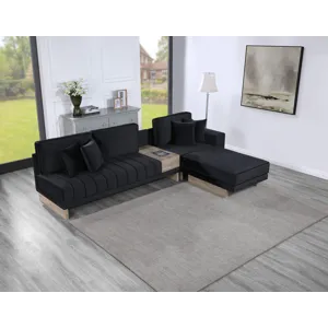 Memphis - 122.5\"W Black Velvet Reversible Sectional Sofa Ottoman With Storage Compartment, Drawer, 