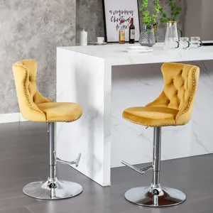 Swivel Velvet Barstools Adjusatble Seat Height From 25-33\", Modern Upholstered Chrome Base Bar Stoo