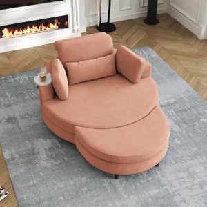 Corduroy Sofa With Two Throw Pillows, A Waist Pillow And An Extra Tray Is Comfortable For A Small Ap