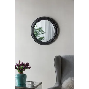 Circle Wall Mirror With Wooden Frame, Antique Classic Accent Mirror - Black
