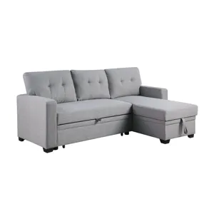 Upholstered Pull Out Sectional Sofa With Chaise - Light Gray