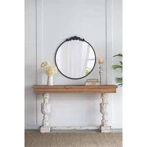 Classic Design Mirror With Round Shape And Baroque Inspired Frame For Bathroom, Entryway, Console Le