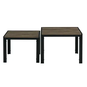 Nesting Coffee Table (Set of 2), Square Modern Stacking Table With Wood Finish For Living Room - Gra