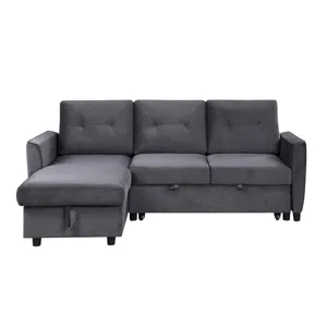 Hudson - Velvet Reversible Sleeper Sectional Sofa With Storage Chaise - Dark Gray