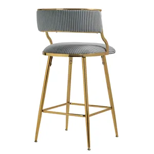 Counter Height Bar Stools, Corduroy Kitchen Island Counter Bar Stools With Back, Golden Chromed Base