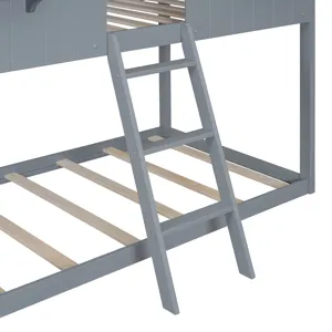 78\" Twin Over Twin Bunk Bed Wood Bed With Roof, Window, Guardrail, Ladder - Gray