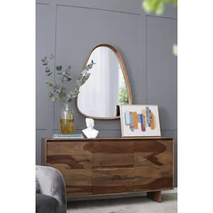 Irrgeular Mirror With Wood Frame, Wall Mirror For Living Room Bathroom Entryway - Brown