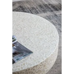 Unique Capiz Coffee Table With Pedestal Base - Cream / Gold