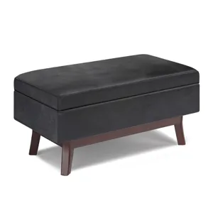 Owen - Small Rectangular Storage Ottoman - Distressed Black