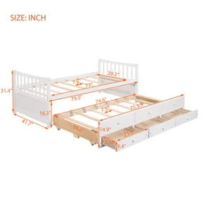 Twin Size Daybed With Trundle And Drawers - White