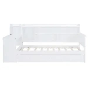 Twin Size Wooden Daybed With 3 Drawers, USB Ports And Desk - White