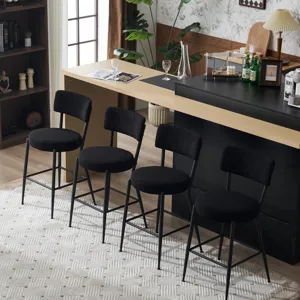 Modern Teddy Fabric Upholstered Bar Stools (Set of 2)- Black