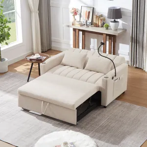 Convertible Sofa Bed Loveseat Sofa With Three USB Ports, Two Side Pockets, Two Cup Holders And 360° 