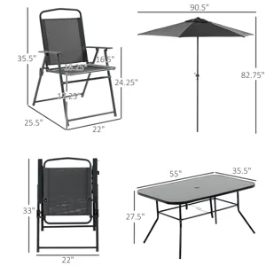 Outsunny - 8 Piece Patio Dining Set With Table Umbrella, 6 Folding Chairs And Rectangle Dining Table