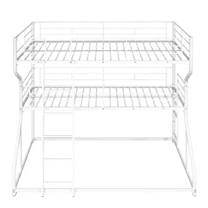 Full Long Over Twin Long Over Queen Size Triple Bunk Bed With Long And Short Ladder - White