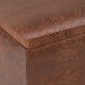 Rockwood - Cube Storage Ottoman with Tray - Distressed Saddle Brown