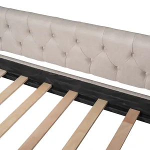 Full Size Upholstered Daybed With Two Drawers, Wood Slat Support - Beige