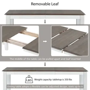 7 Piece Dining Table Set Retro Style With Extendable Table And 6 Upholstered Chairs - Brown / White