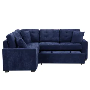 L-Shape Sofa Bed Pull-Out Sleeper Sofa With Wheels, USB Ports, Power Sockets For Living Room - Navy 